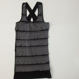 Black and Gray Ruffle Spandex Racer Back Tank Top